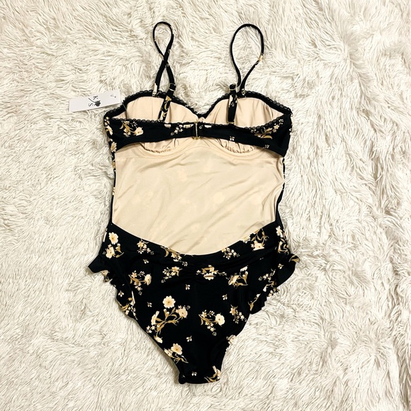 Unique Vintage NWT Floral Open Back One Piece Swim - Picture 2 of 4